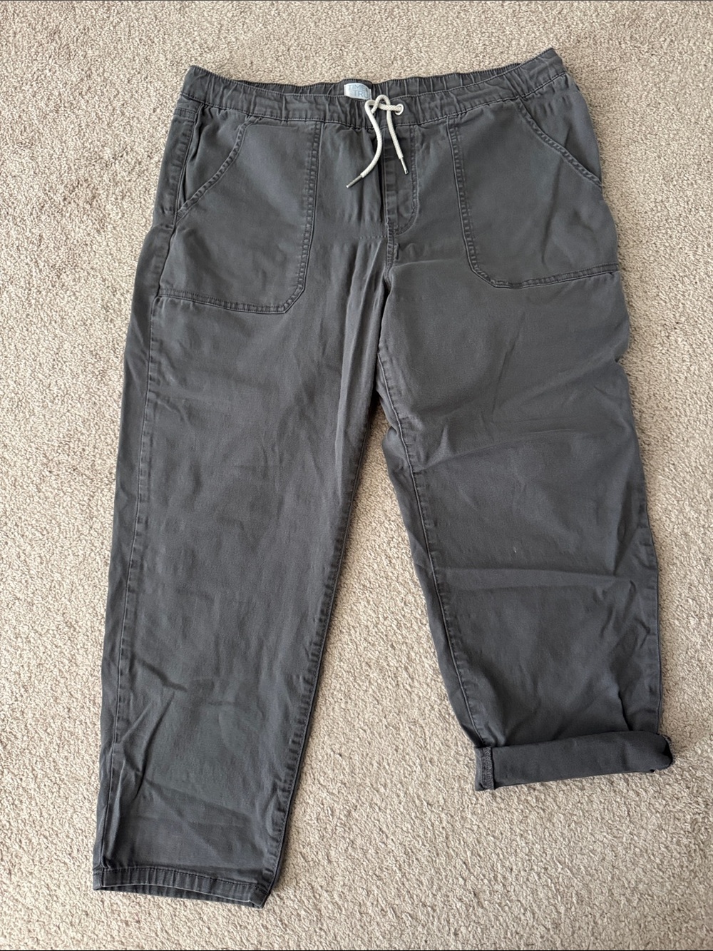 Time and Tru Women's Charcoal Cropped Drawstring Pants
